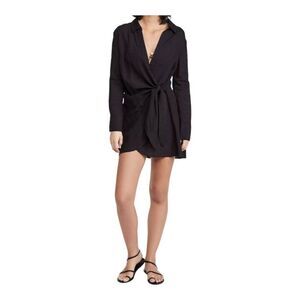 L Space Black Modal Wrap Tunic Top Long Sleeve Silhouette Size S